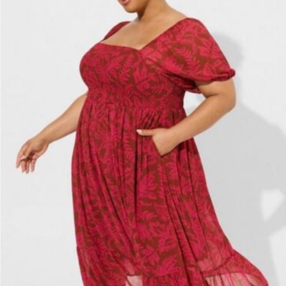 Torrid Red & Pink Floral Print Midi Dress 2X